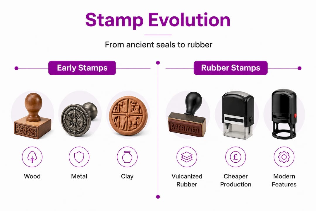 Infographic comparing early and rubber stamps