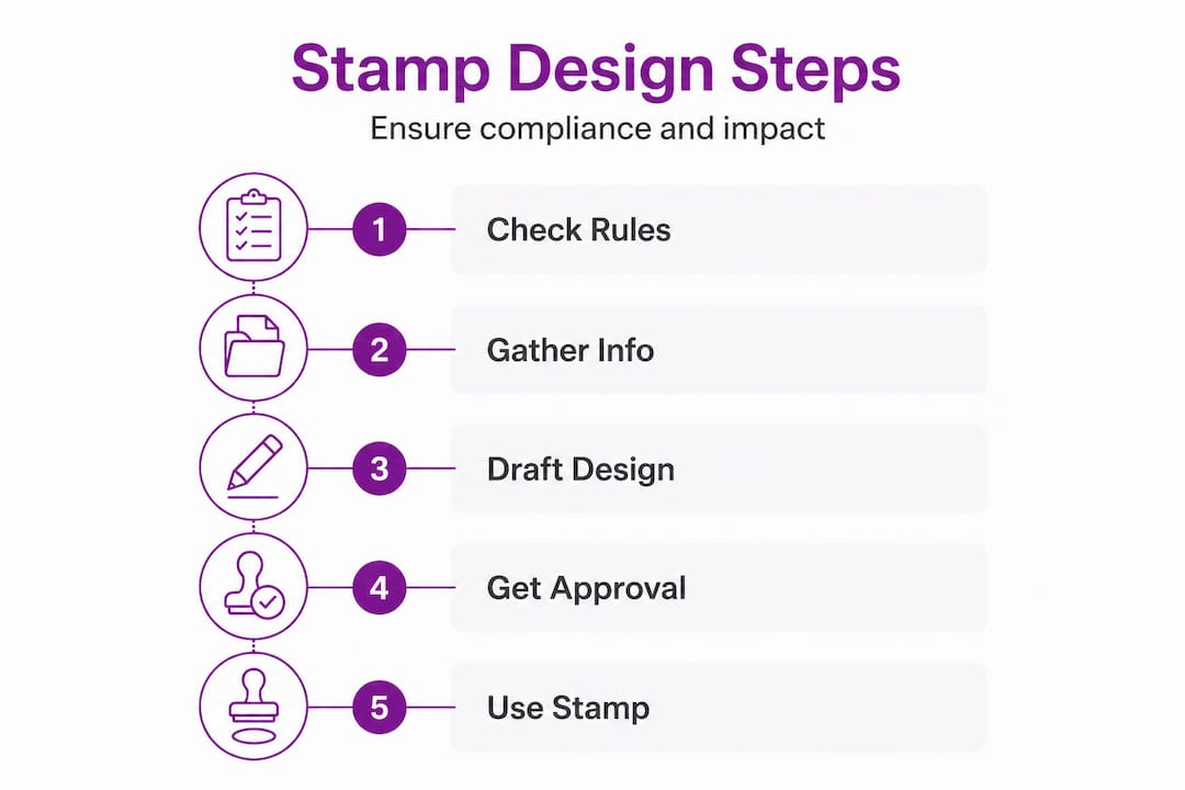 Vertical infographic for country-specific stamp design steps