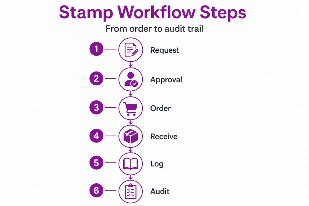 Infographic with stamp order process flow