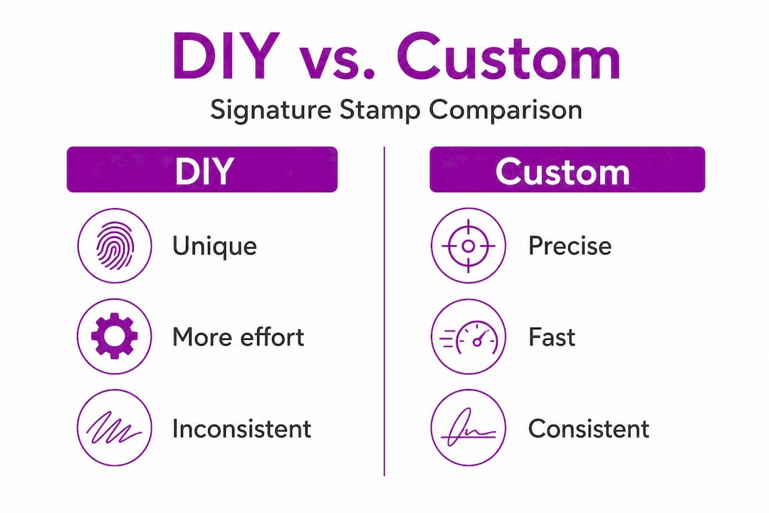 Infographic comparing DIY and custom signature stamps