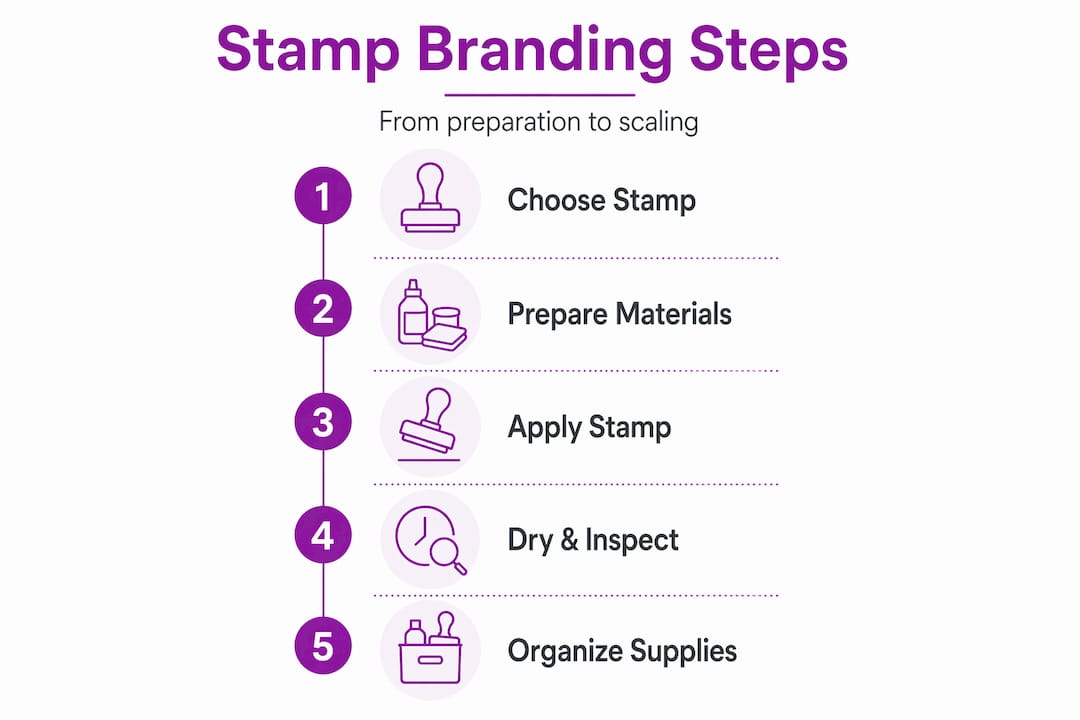 Infographic showing five steps for stamp branding process