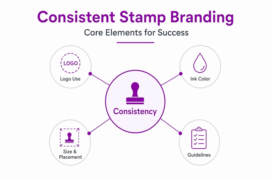 Hierarchy infographic showing stamp branding consistency elements