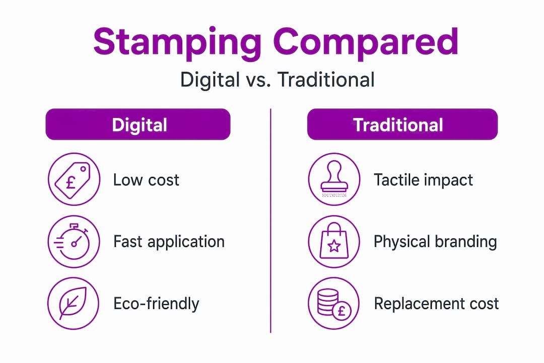 Infographic comparing digital and traditional stamping key features