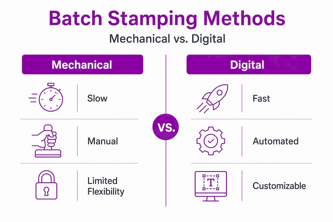Infographic comparing batch stamping methods