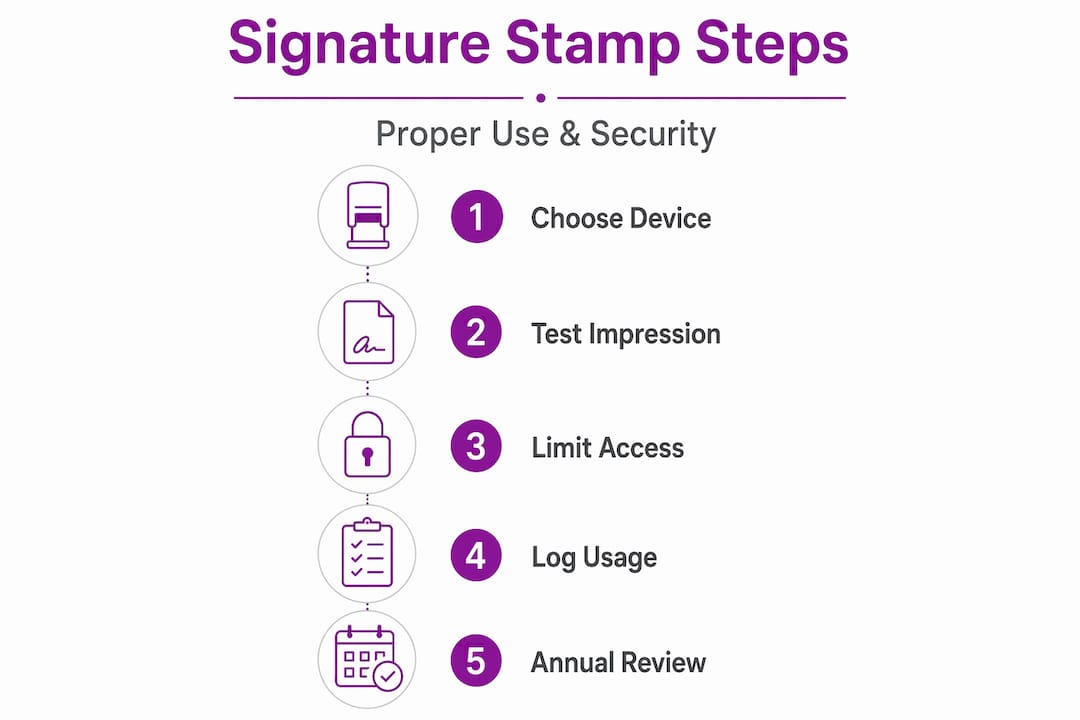 Infographic showing signature stamp security steps
