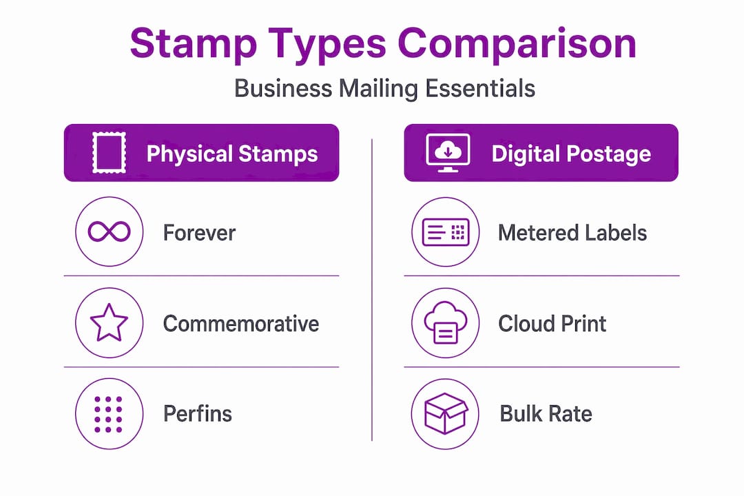 Infographic comparing stamp types for business
