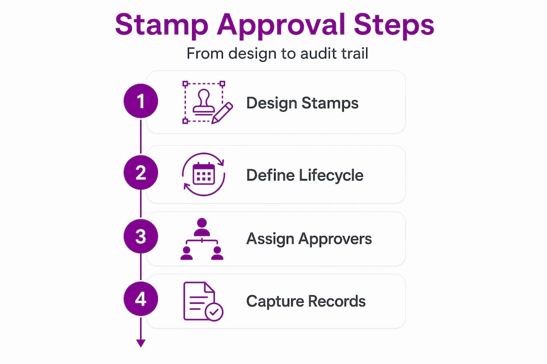 Infographic showing custom stamp approval workflow steps