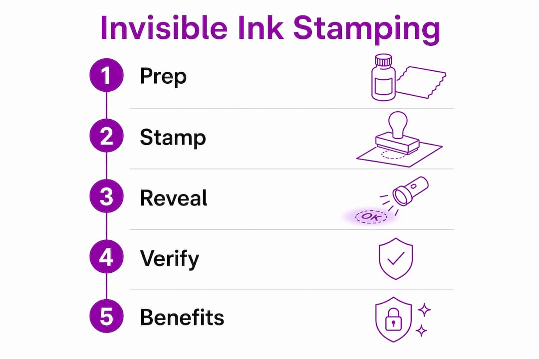 Infographic outlining invisible ink stamping process and benefits