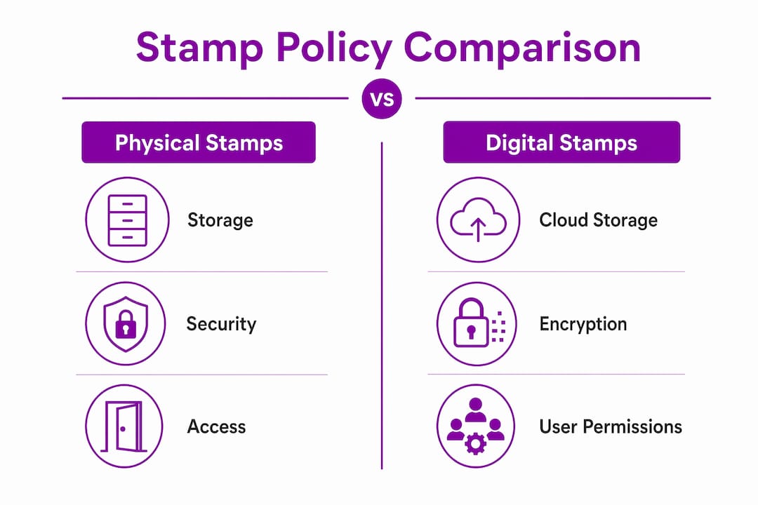 Infographic comparing physical and digital stamp policies