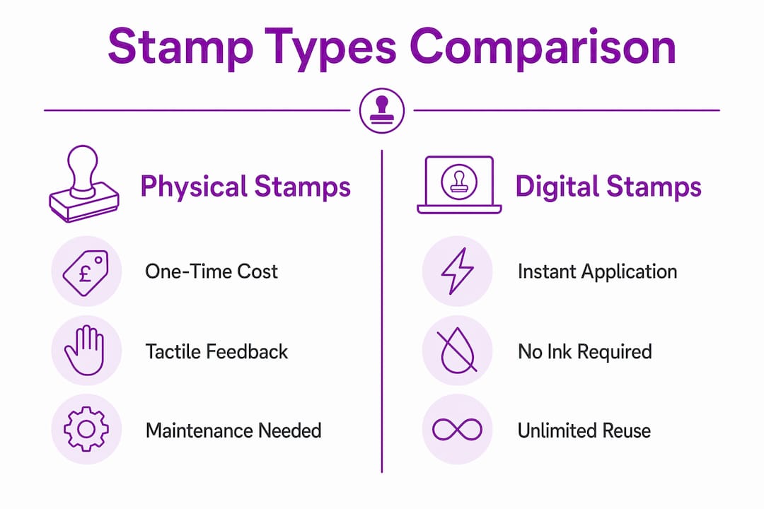 Infographic comparing physical and digital text stamps