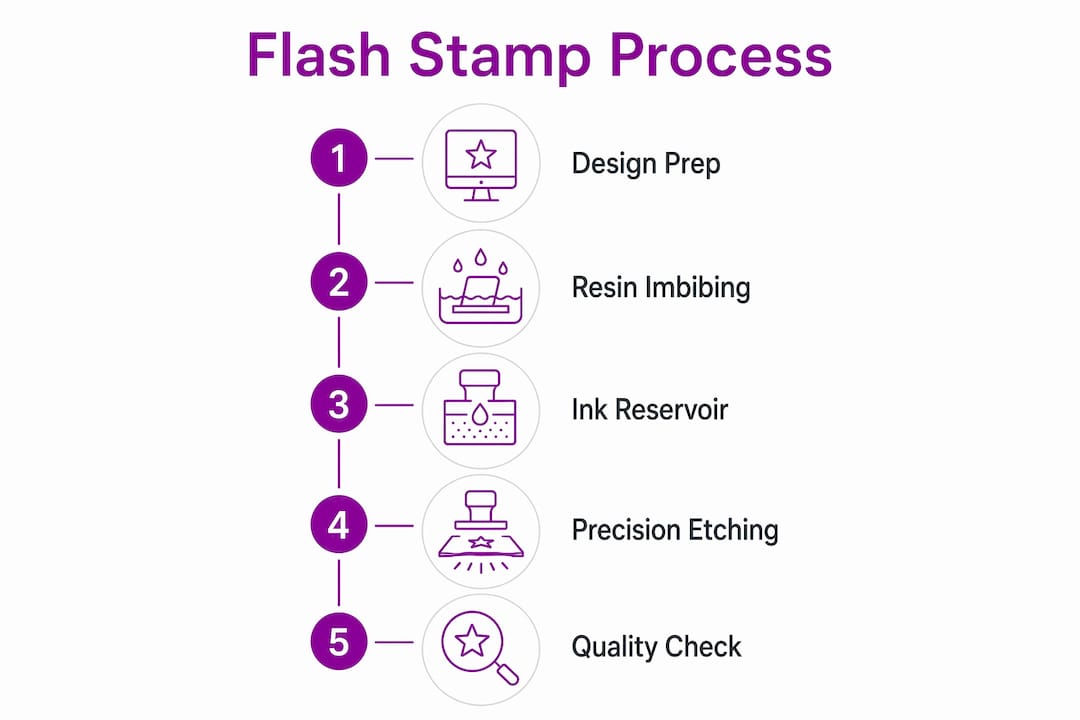 Infographic showing flash stamp manufacturing steps