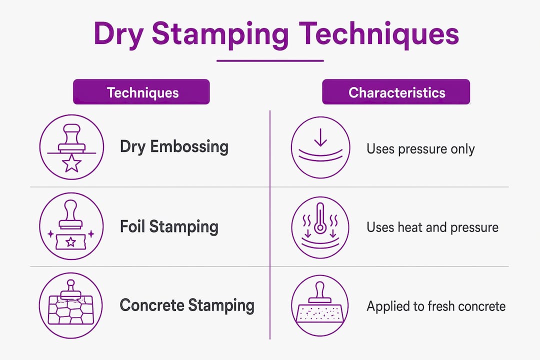 Infographic comparing dry stamping techniques