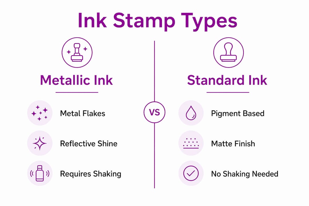 Infographic comparing metallic and standard ink stamps