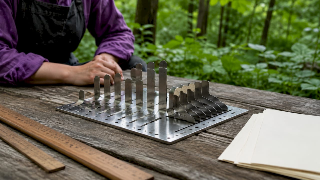 Steel rule die and blades on table