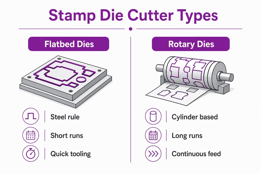 Infographic comparing flatbed and rotary die cutters