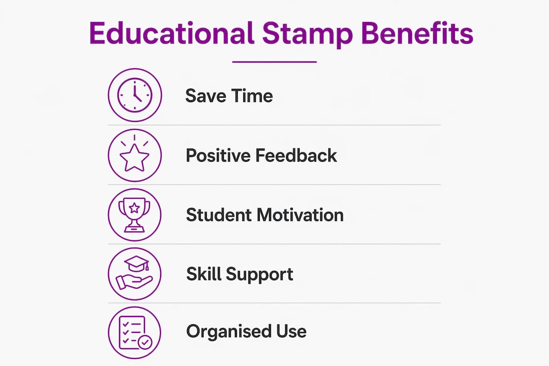 Infographic illustrating key benefits of educational stamps