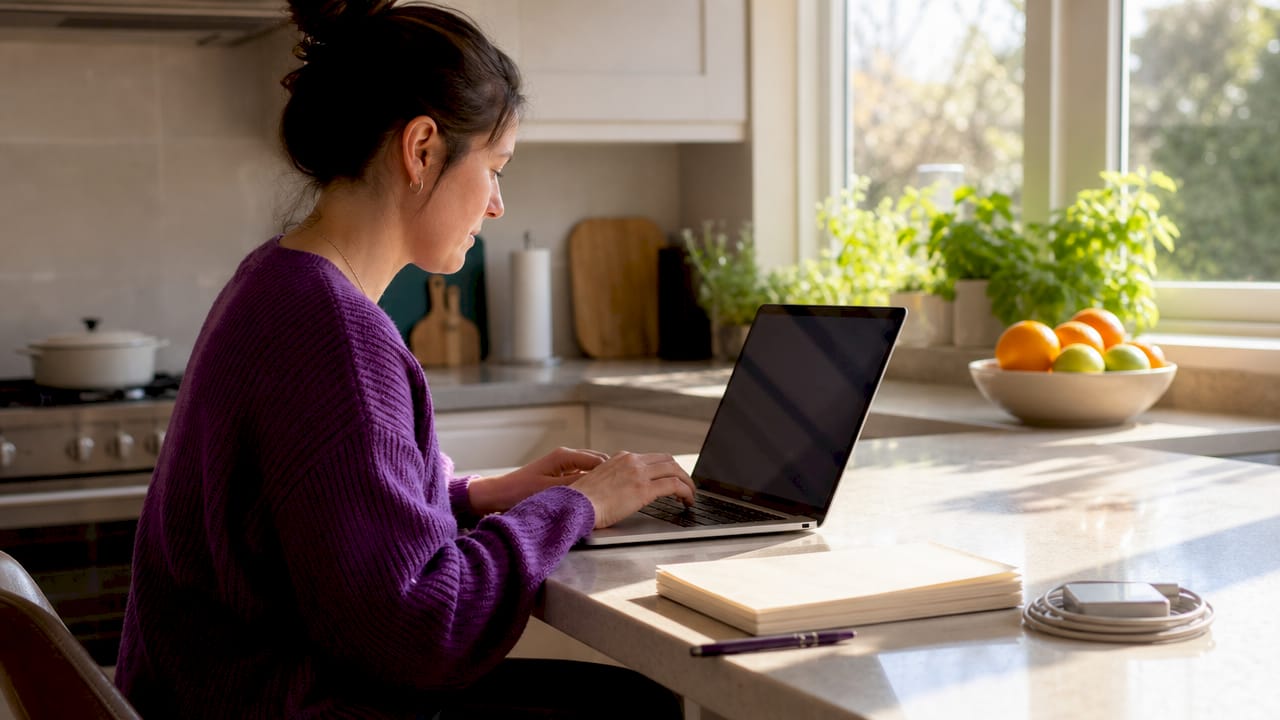 Person working on digital exhibit stamp on laptop