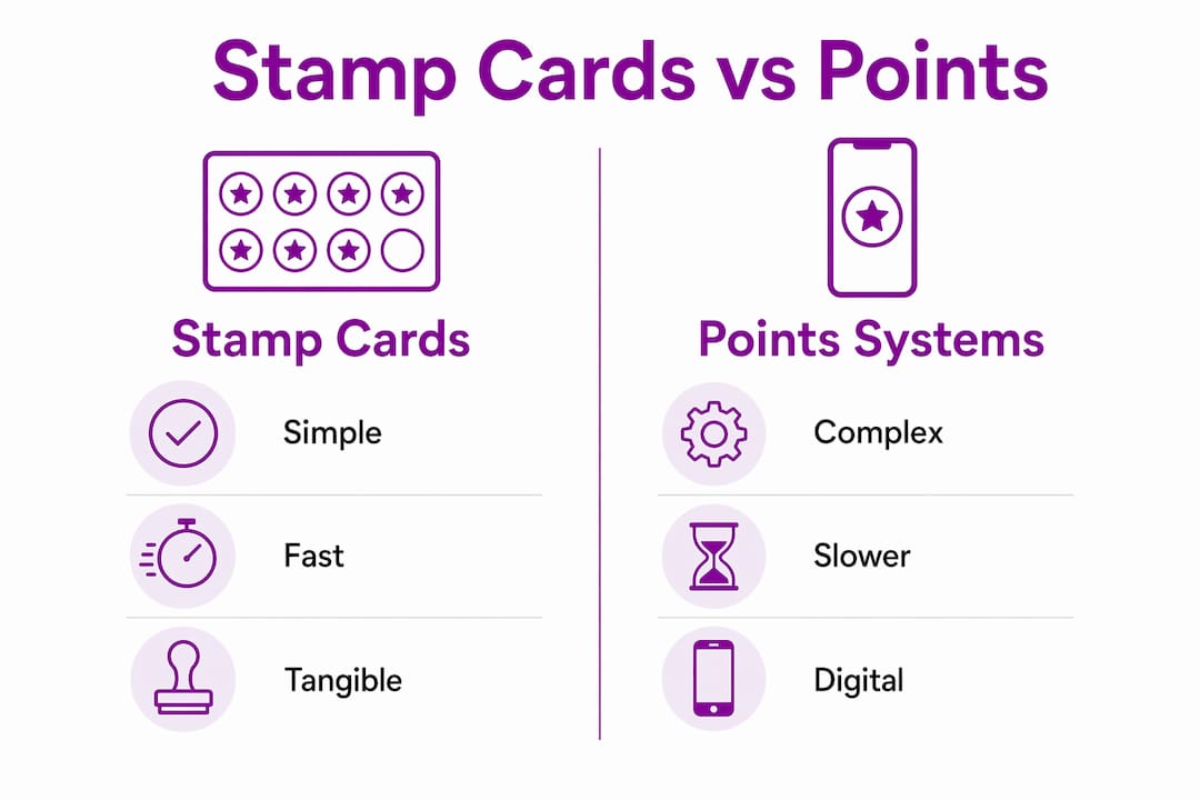 Infographic comparing stamp cards and point systems for loyalty