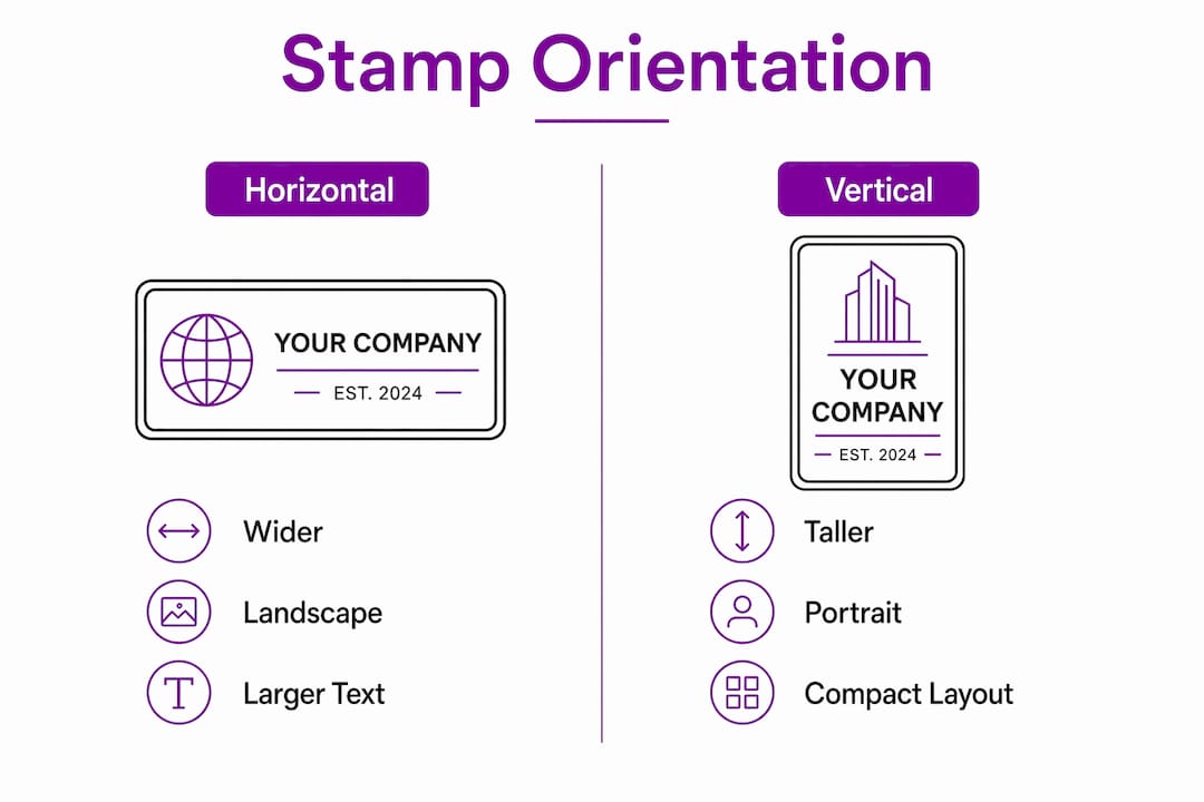 Infographic comparing horizontal and vertical stamp differences