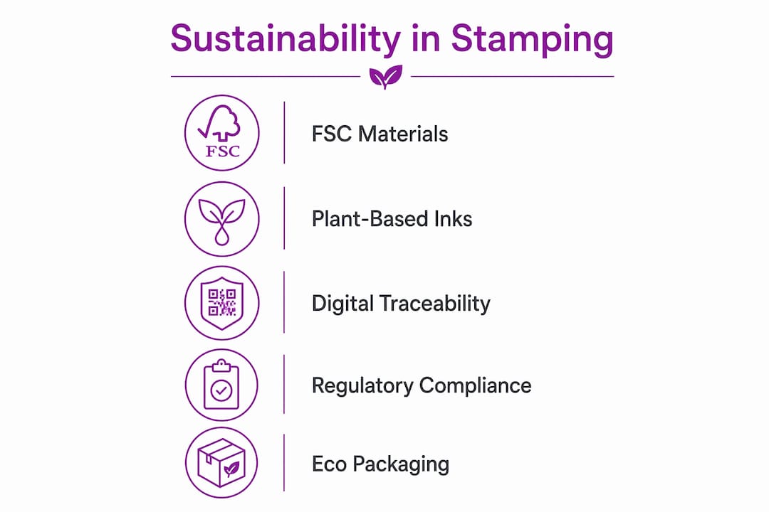 Infographic showing sustainable stamping steps and key points
