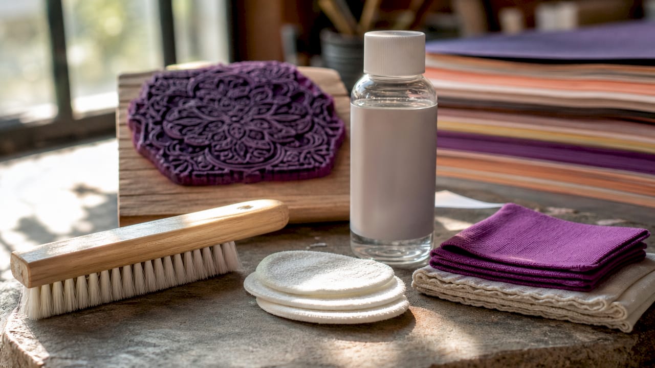 Close-up of rubber stamp cleaning tools
