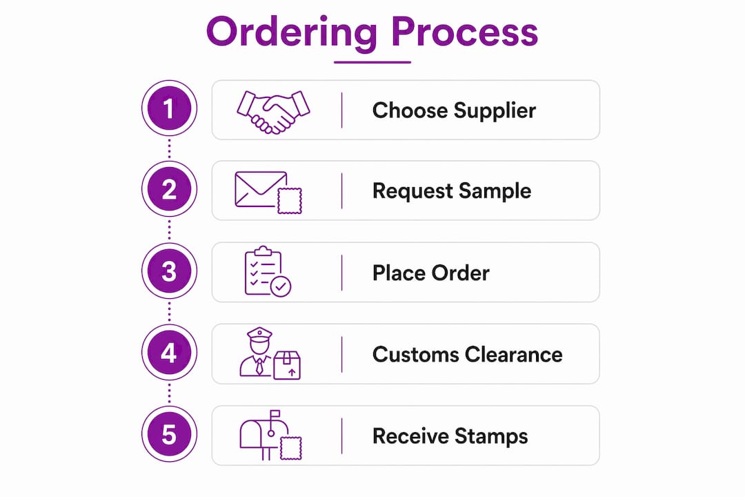 Infographic detailing international stamp ordering steps