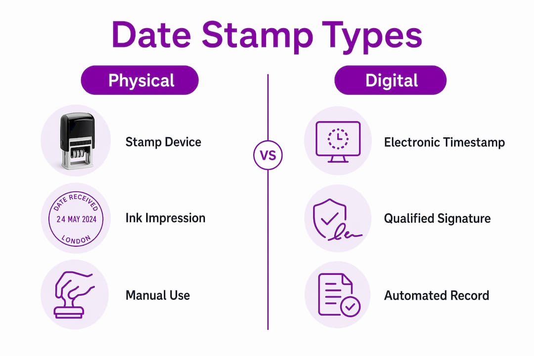 Comparison infographic of physical and digital date stamps