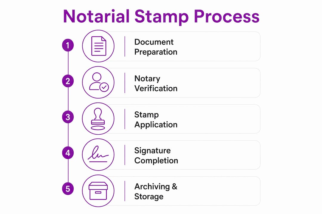 Infographic showing steps in notarial stamp process