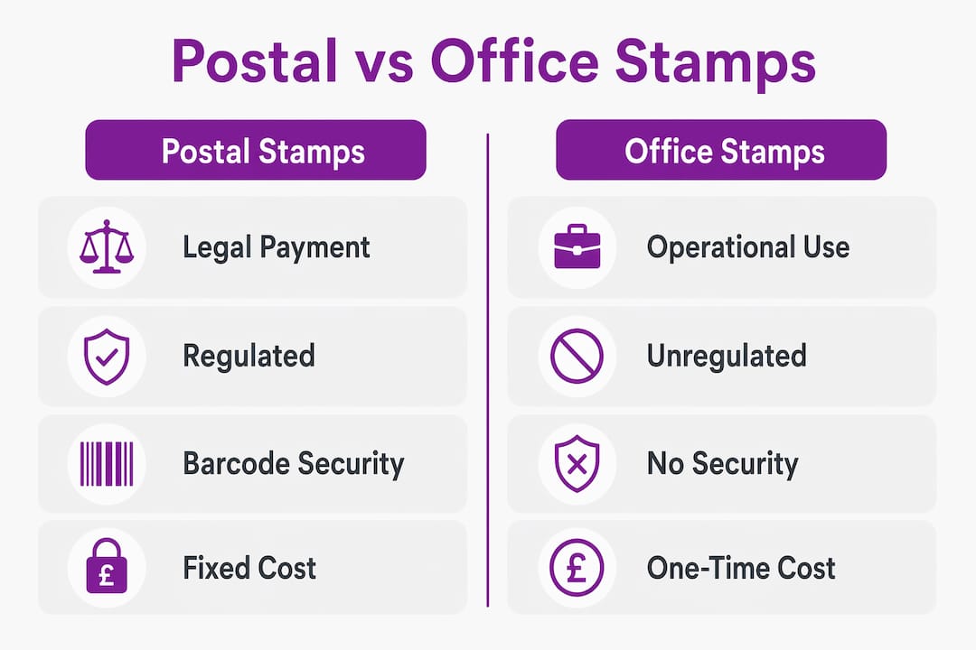 Infographic comparing postal and office stamps
