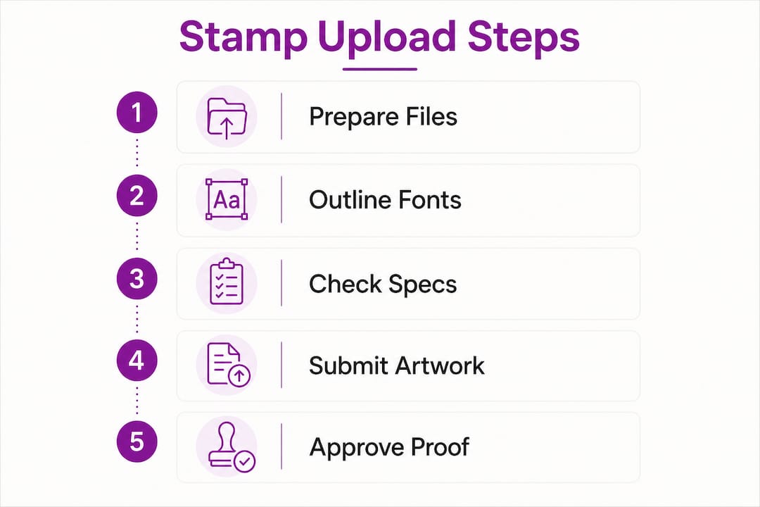 Infographic showing step-by-step process for uploading stamp artwork