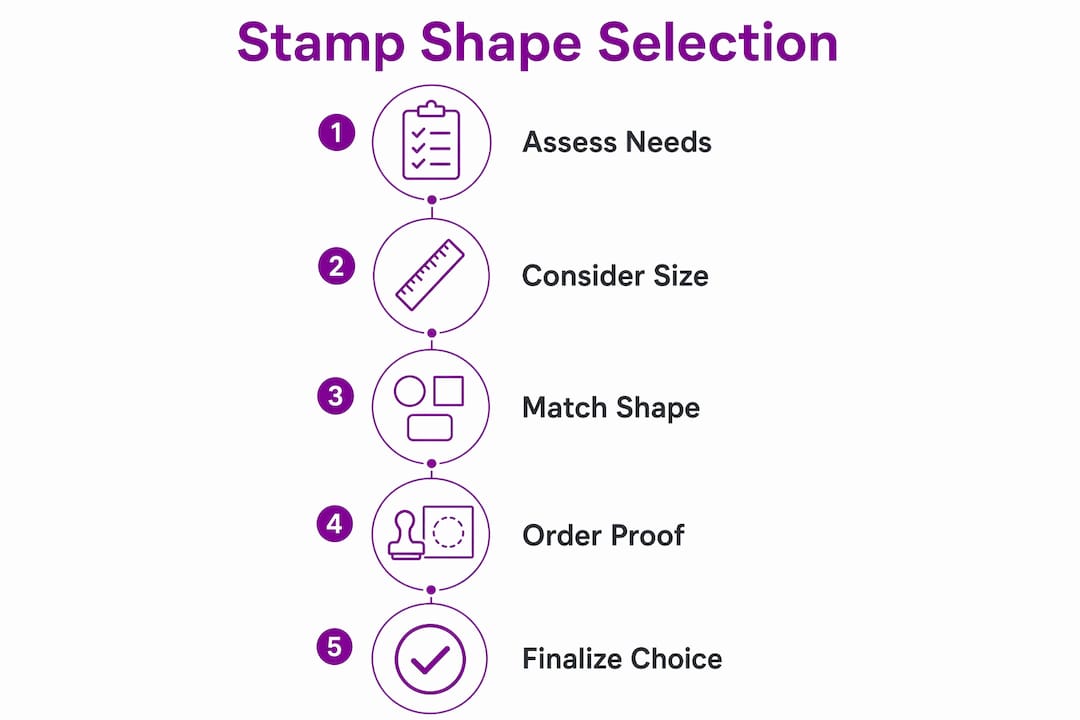 Infographic illustrating steps to select stamp shape