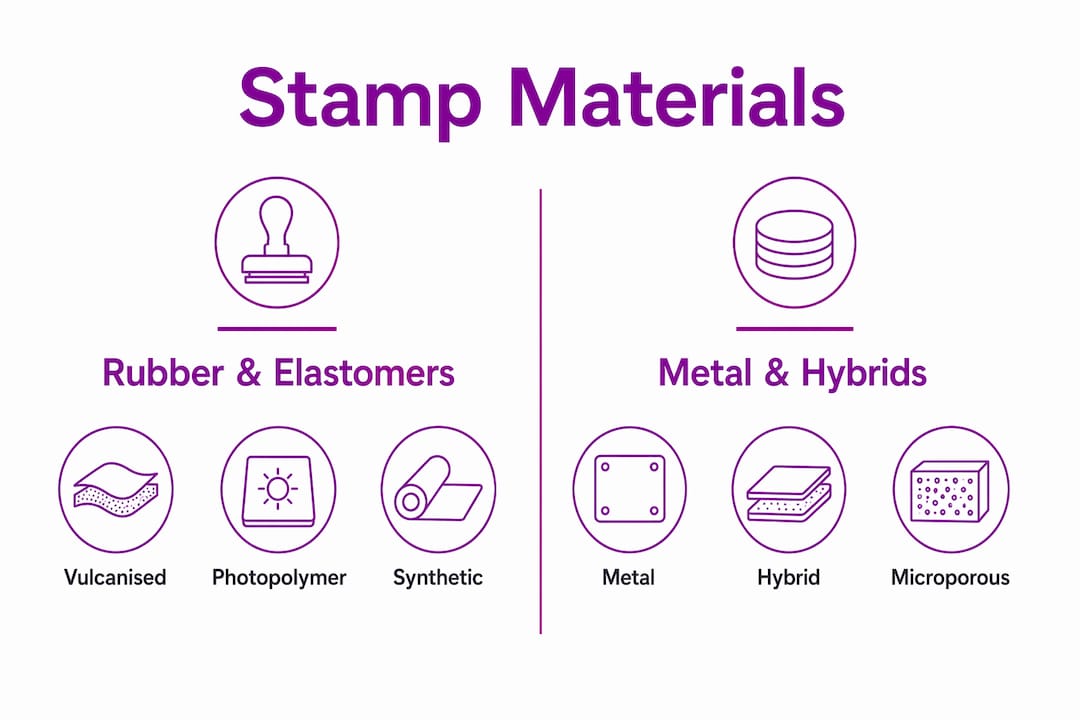 Infographic comparing main stamp material categories