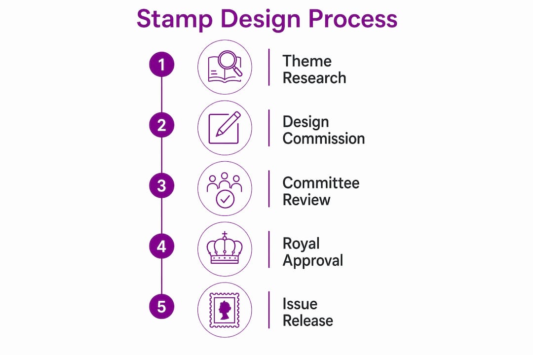 Infographic showing steps in stamp design process