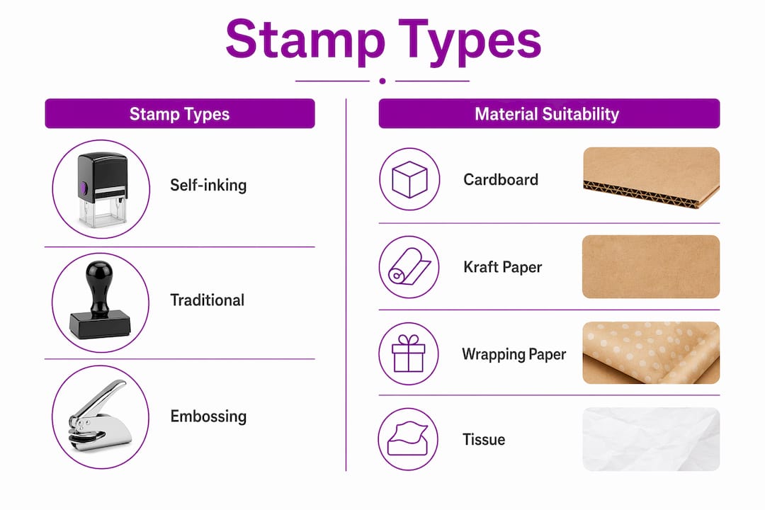 Infographic comparing packaging stamp types and materials