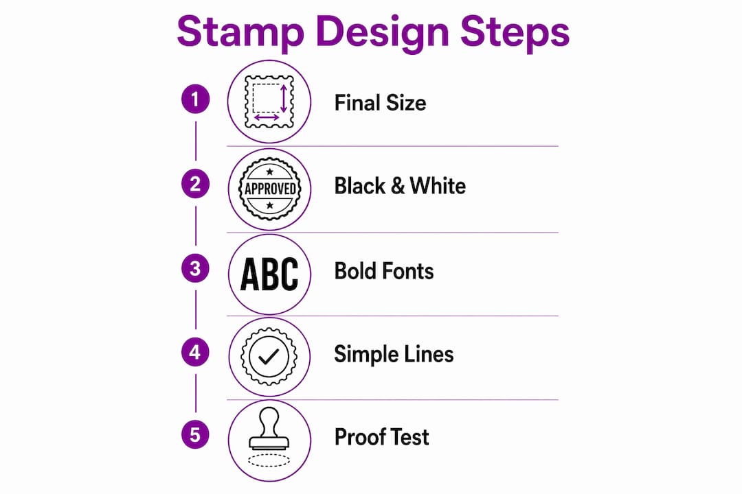 Infographic showing key steps for clear stamp design