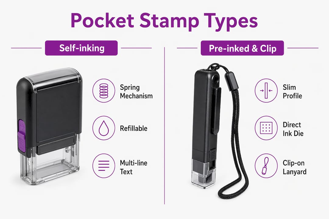 Infographic comparing pocket stamp types