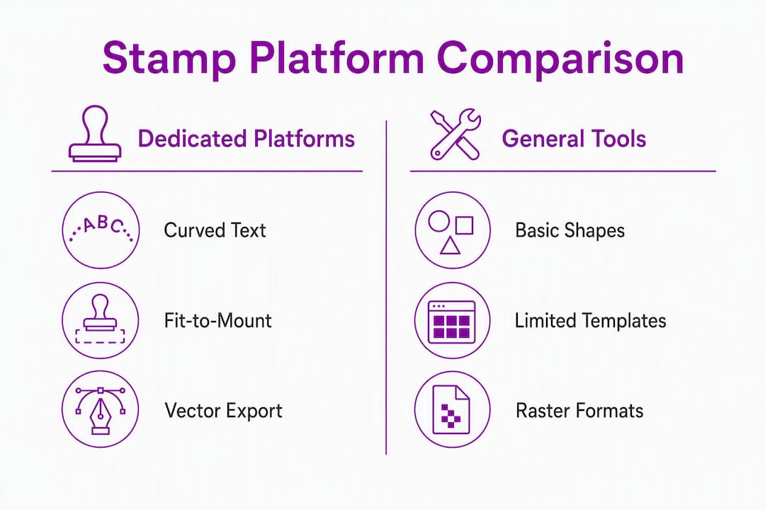 Infographic comparing dedicated vs general stamp platforms