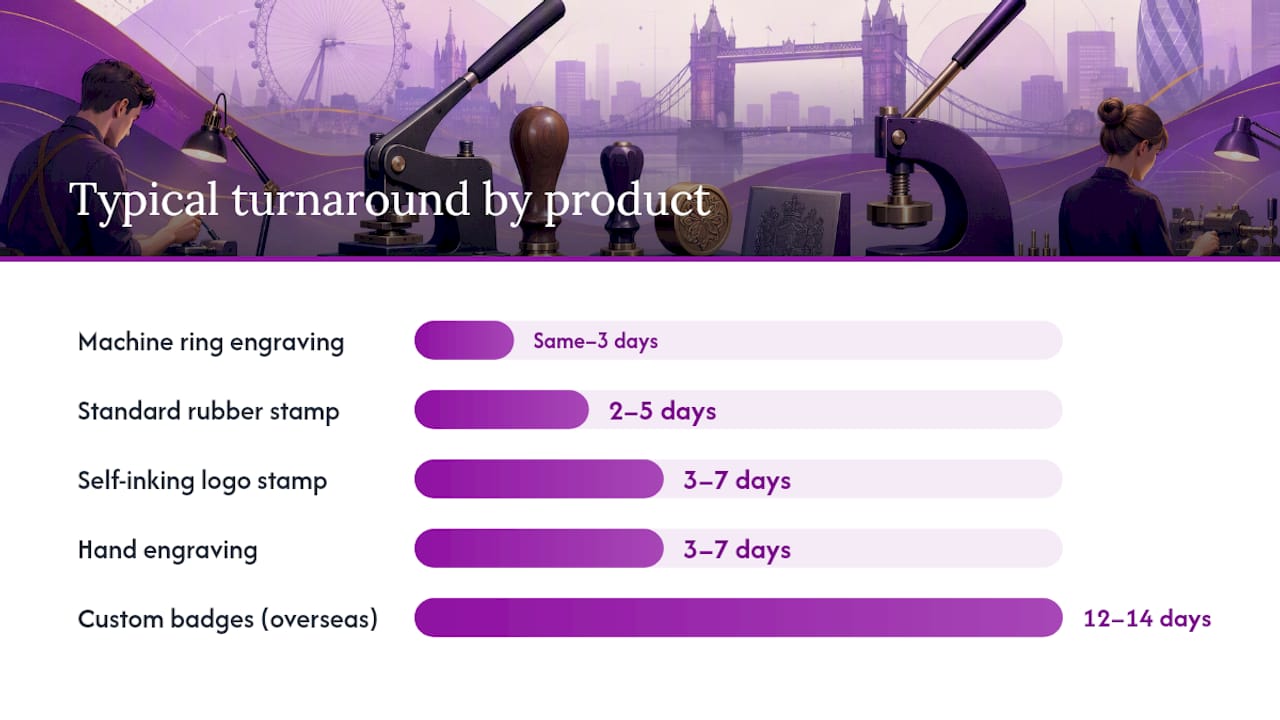 Diagram comparing UK stamp engraving costs and timelines