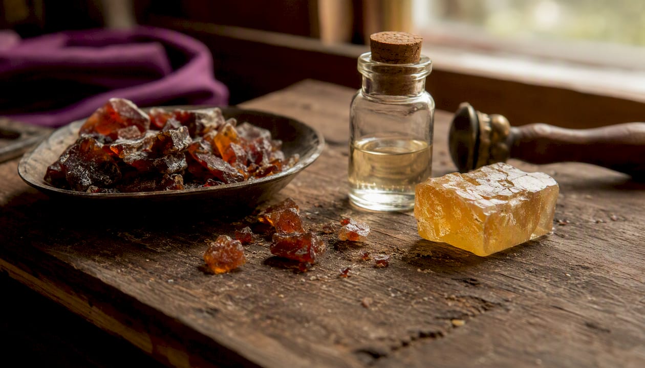 Close-up of natural wax ingredients on table