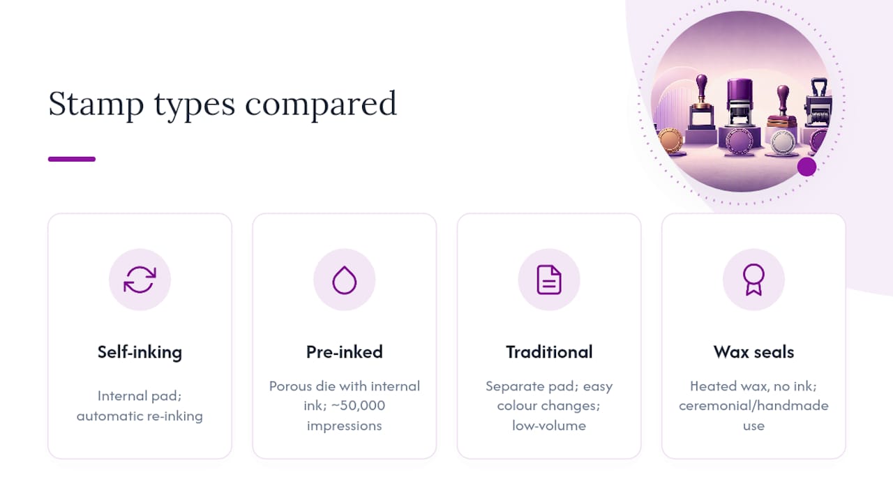 Comparison infographic of four stamp types