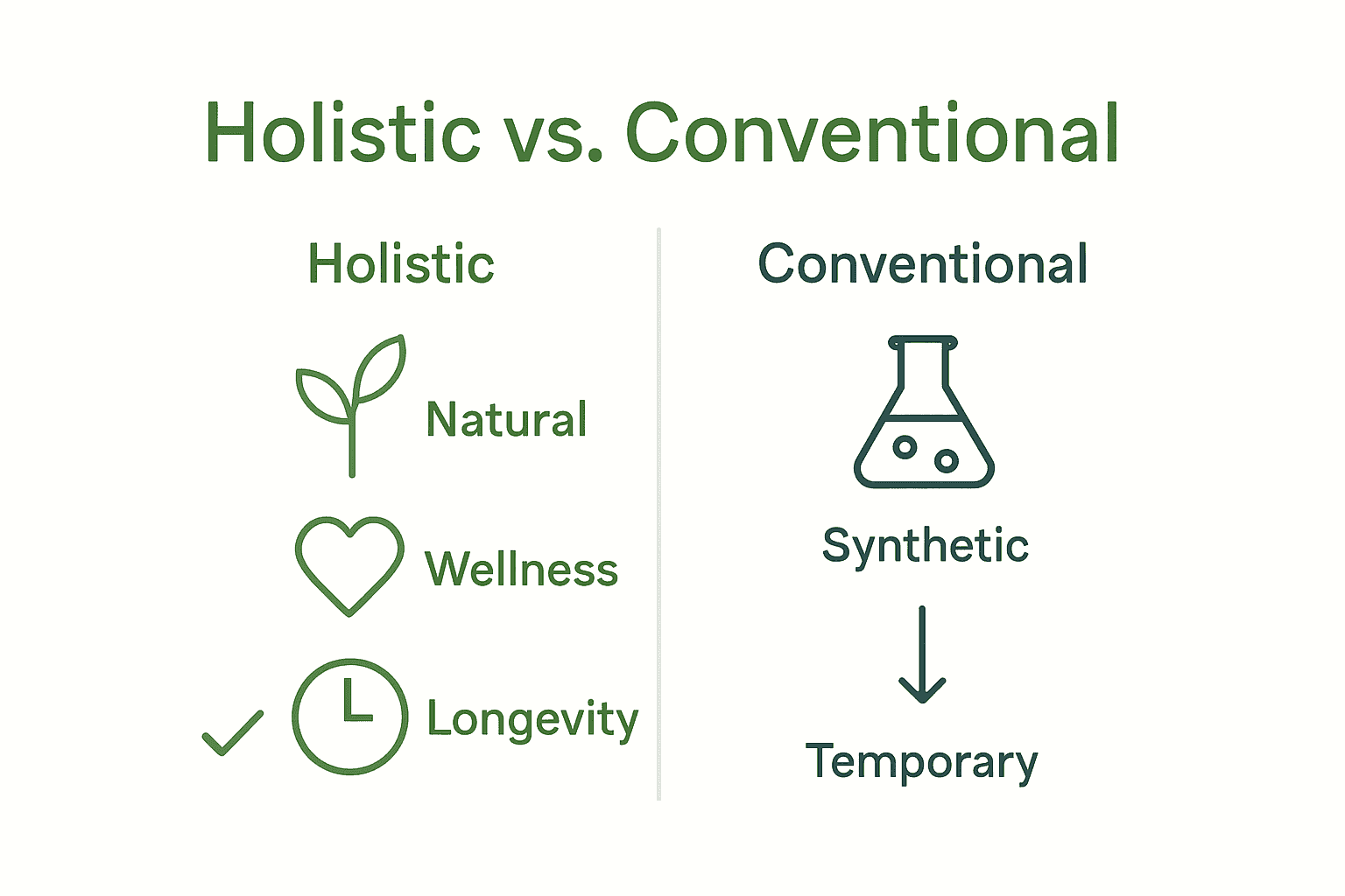 Comparison chart between holistic and conventional skincare philosophies