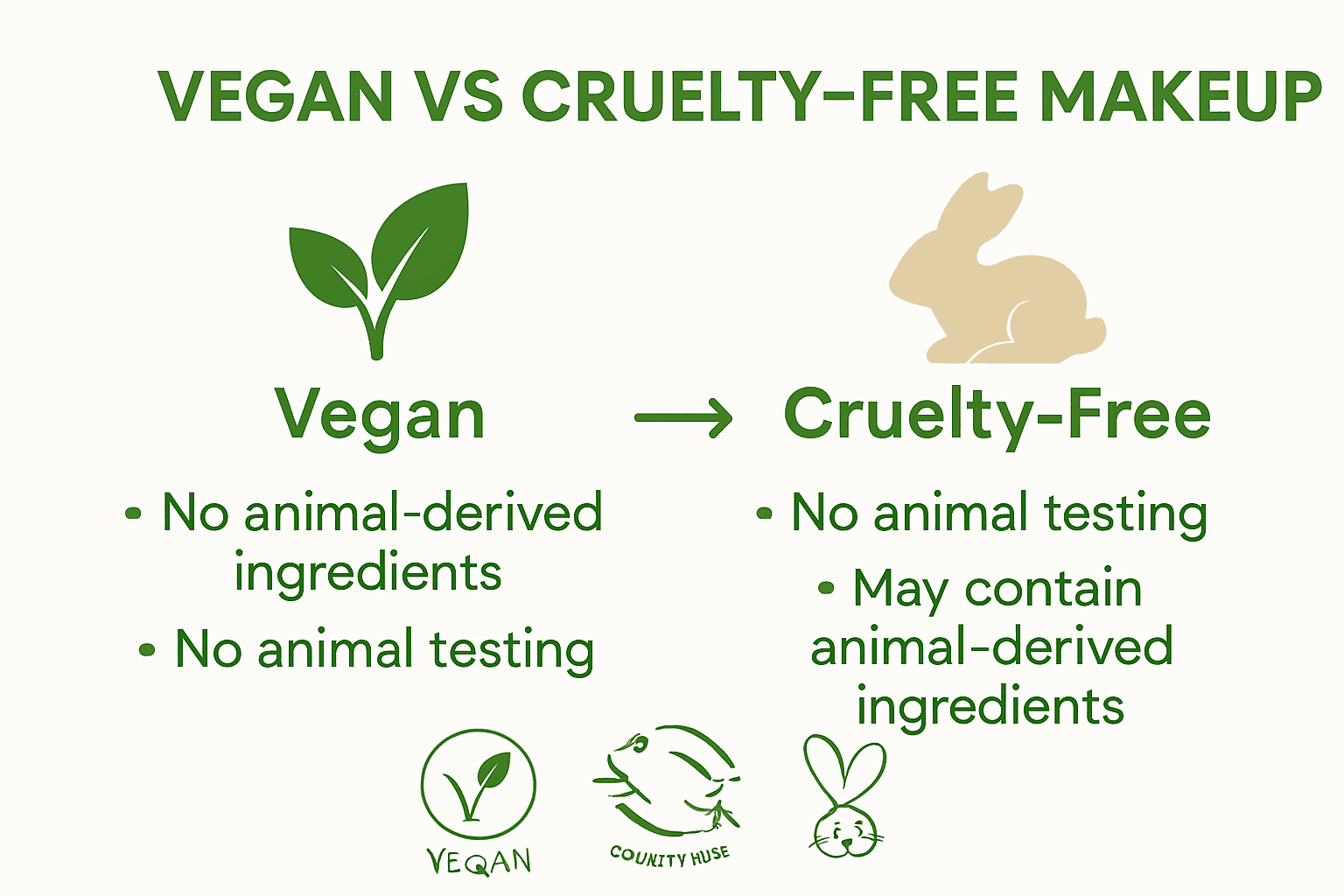 Infographic comparing vegan and cruelty-free makeup criteria