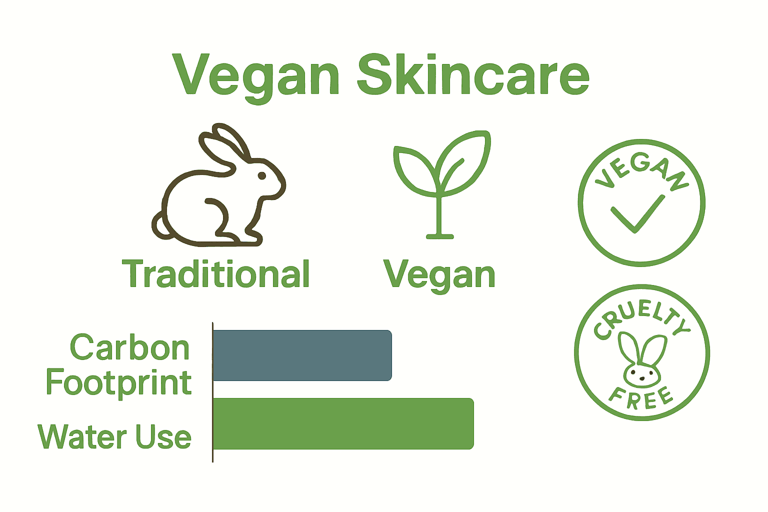 Infographic compares vegan and traditional skincare on ingredients and environmental impact.