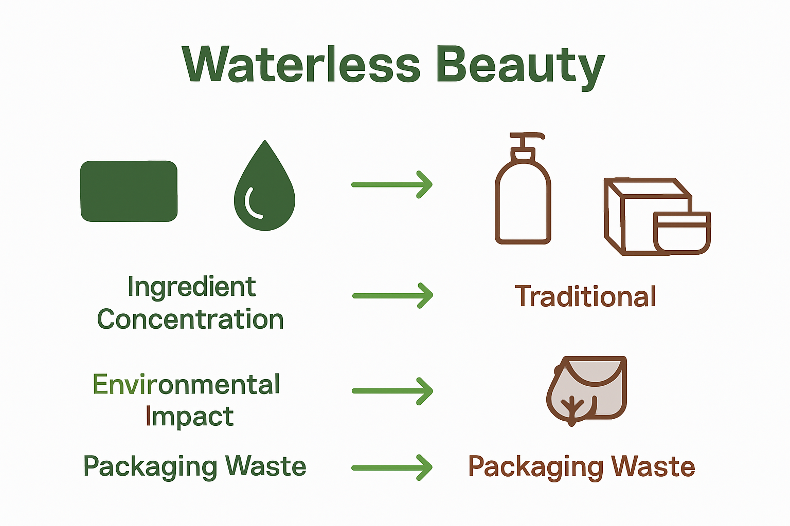 Infographic comparing waterless and traditional beauty products.