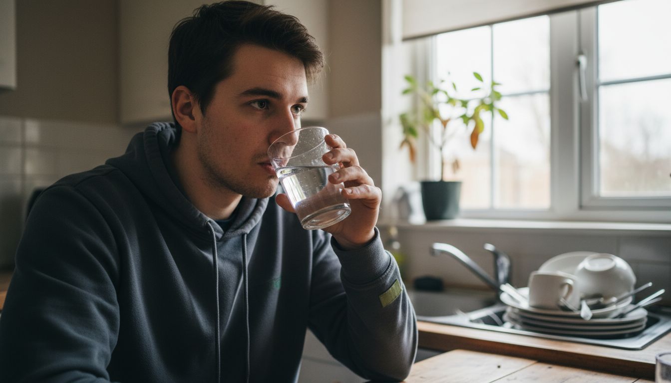 Man drinking water for skin health