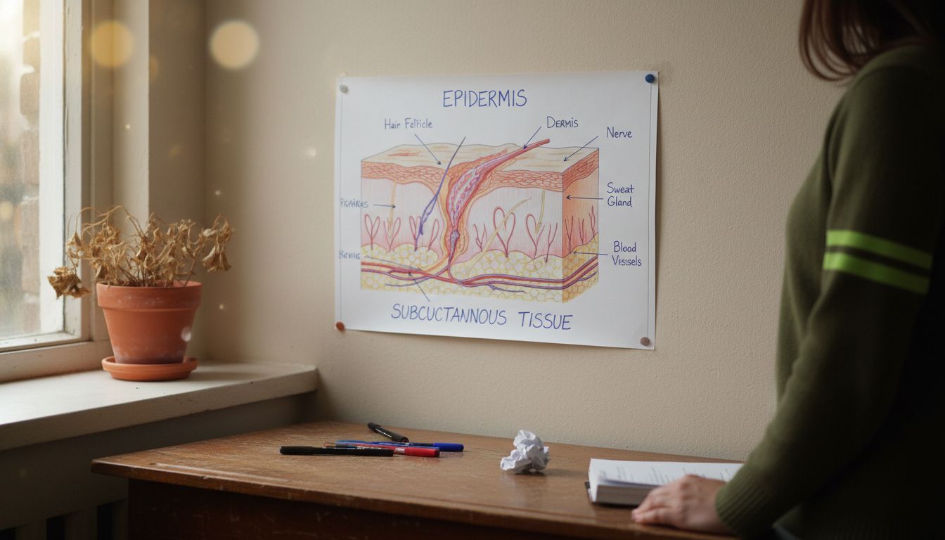 Skin layers cross-sectional diagram on wall