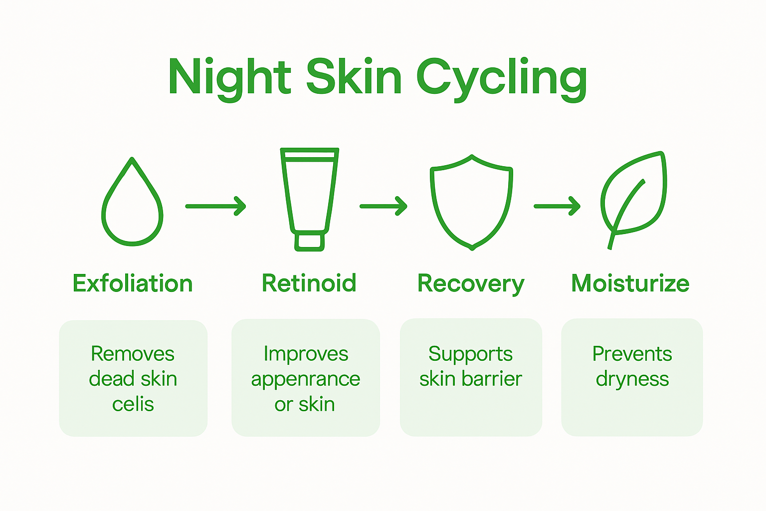 Four-step skin cycling flowchart with icons