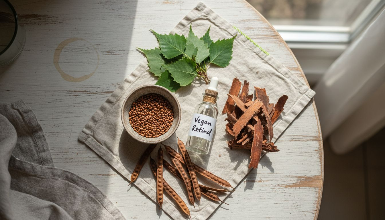 Plant ingredients for vegan retinol on table