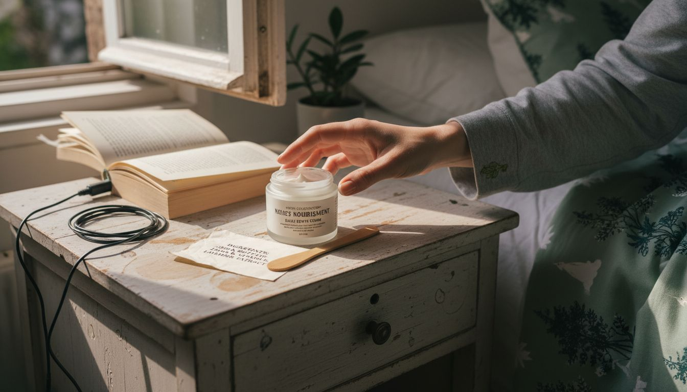 Hand selects sustainable skincare product jar