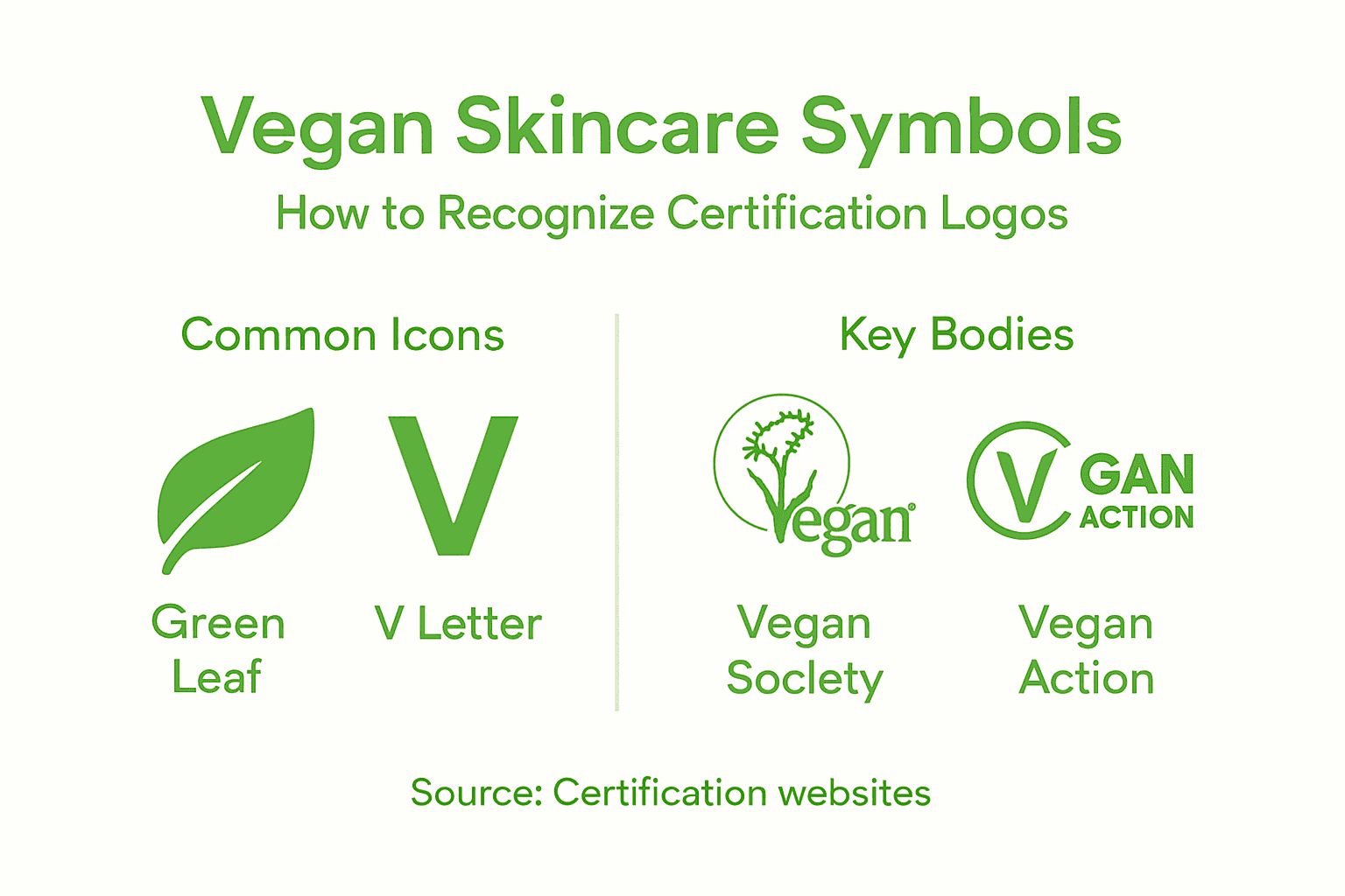 Infographic showing vegan skincare certification icons